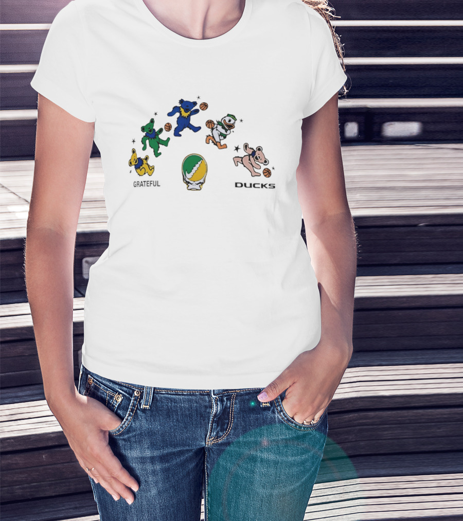 Grateful Dead Dancing Bears Oregon Ducks Basketball Collaboration T-Shirt