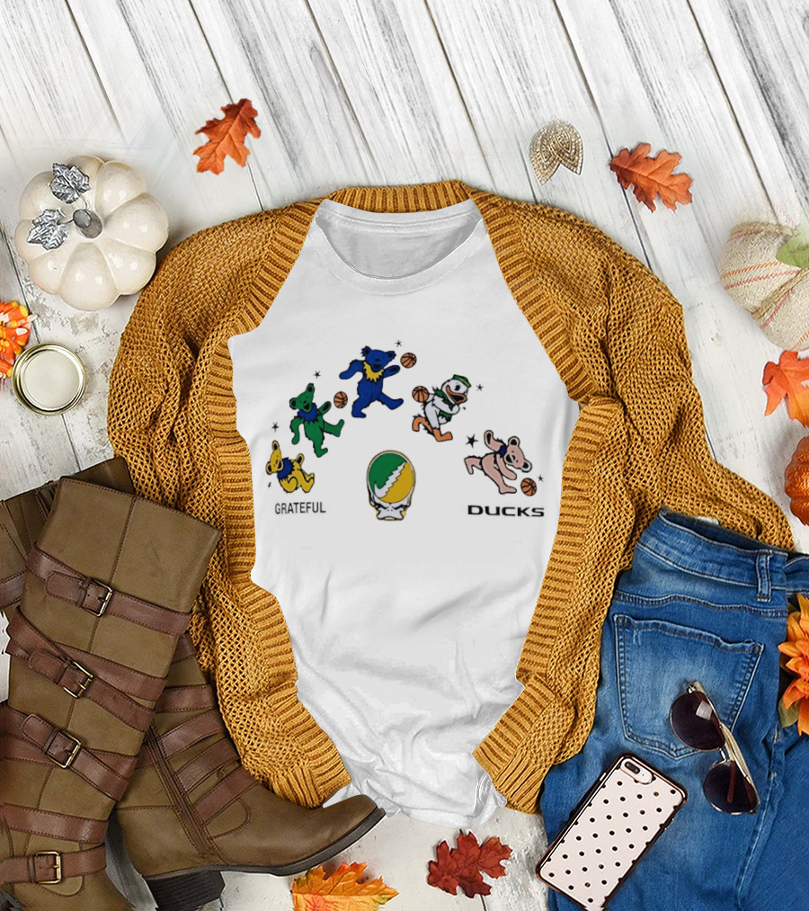 Grateful Dead Dancing Bears Oregon Ducks Basketball Collaboration T-Shirt