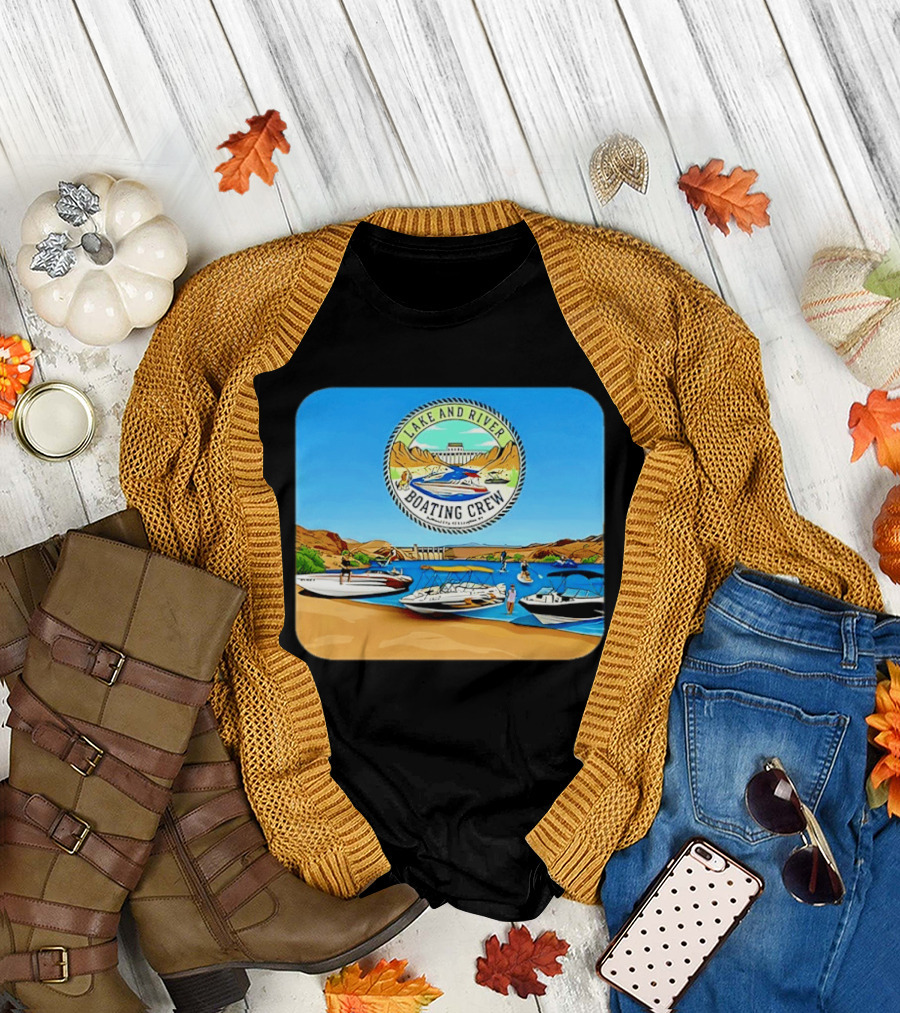 Lake and River Boating Crew with Boats Jet Ski E Foil Adventure Scene T-Shirt