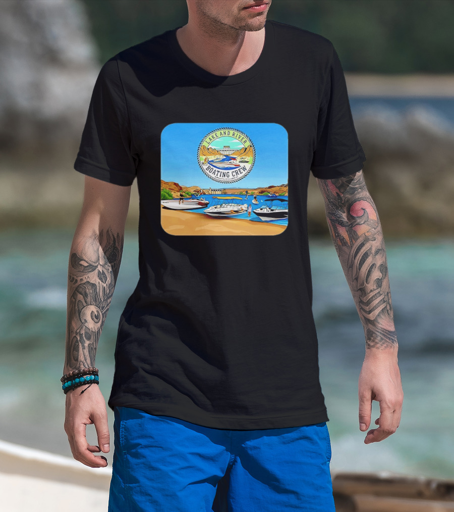 Lake And River Boating Crew With Boats Jet Ski E Foil Adventure Scene T-Shirt
