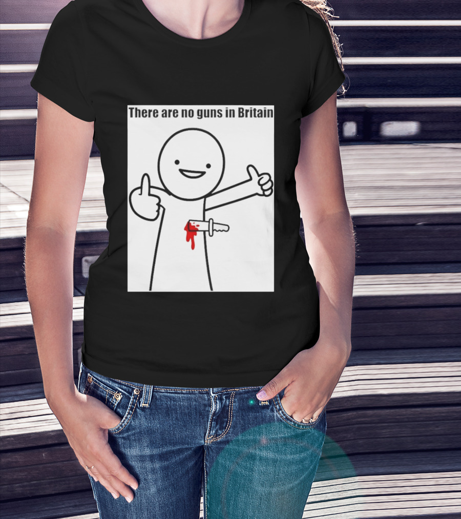 There Are No Guns In Britain Cartoon Knife Joke T-Shirt