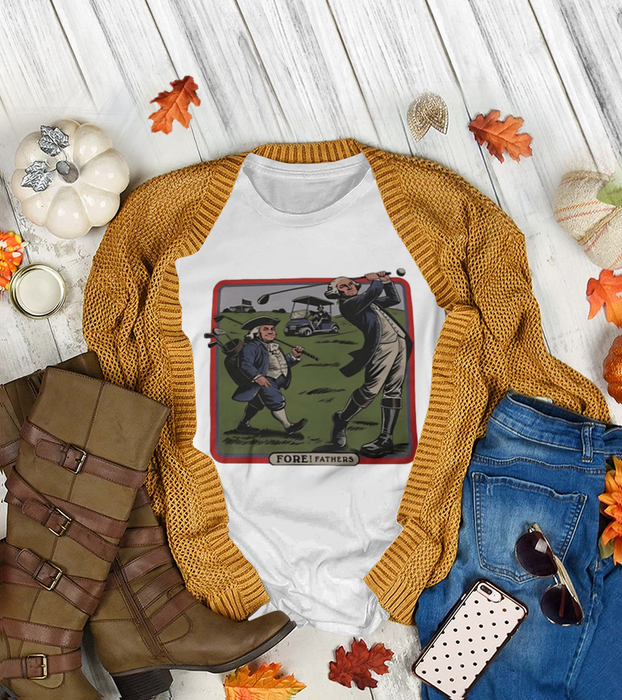 George Washington Benjamin Franklin Golf Cart Fore Fathers T-Shirt