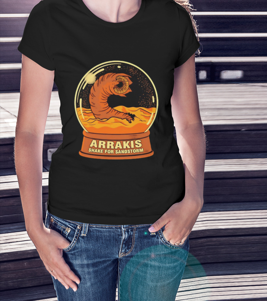 Arrakis Shake For Sandstorm Snow Globe Iconic Sandworm And Desert Scene T-Shirt