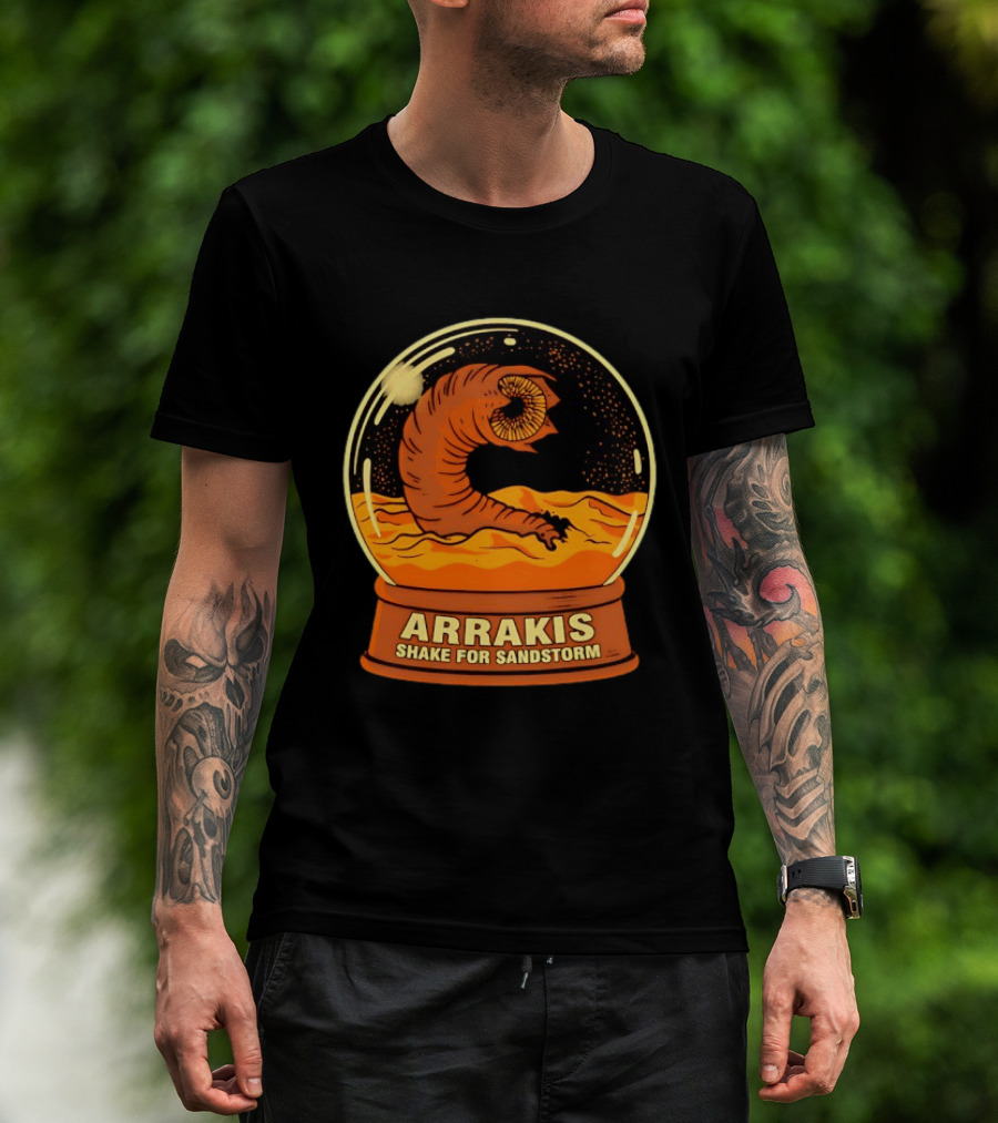 Arrakis Shake For Sandstorm Snow Globe Iconic Sandworm And Desert Scene T-Shirt