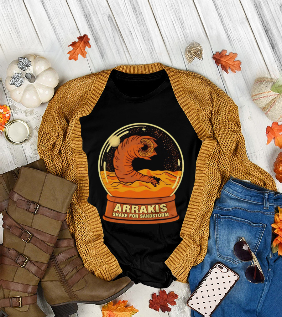 Arrakis Shake for Sandstorm Snow Globe Iconic Sandworm and Desert Scene T-Shirt