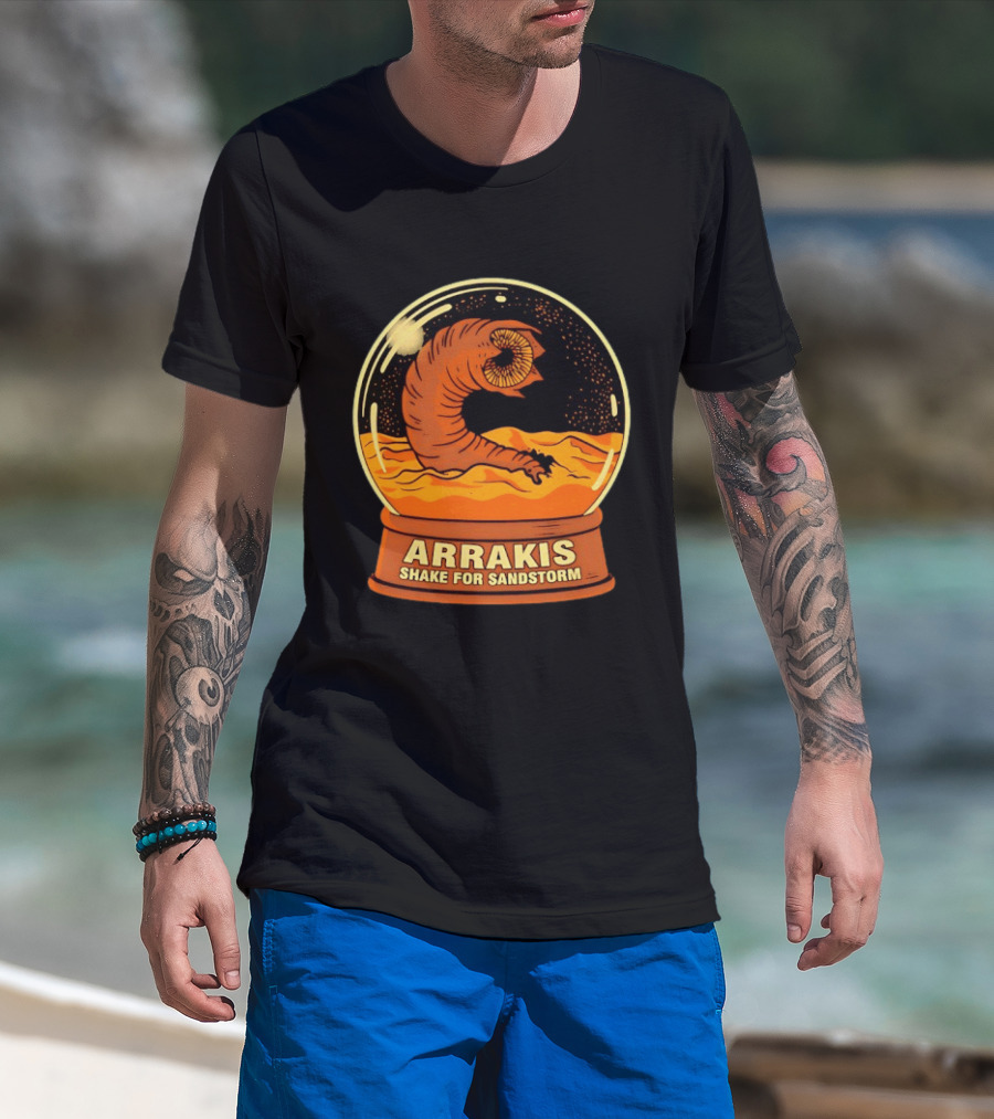 Arrakis Shake For Sandstorm Snow Globe Iconic Sandworm And Desert Scene T-Shirt
