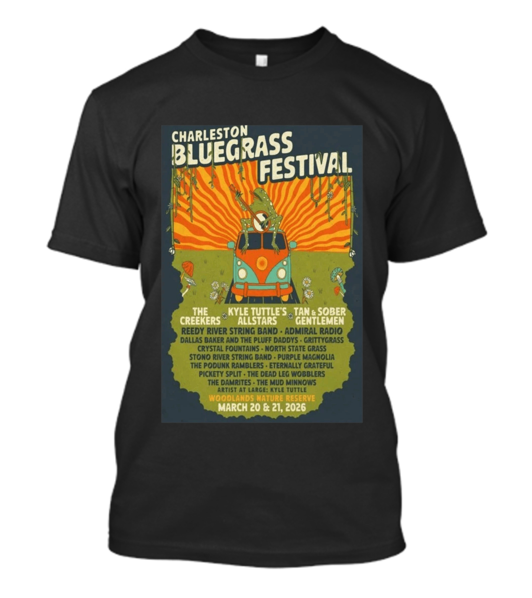 Charleston Bluegrass Festival 2026 Kyle Tuttle's Allstars Woodlands Nature Reserve March 20 21 T-Shirt