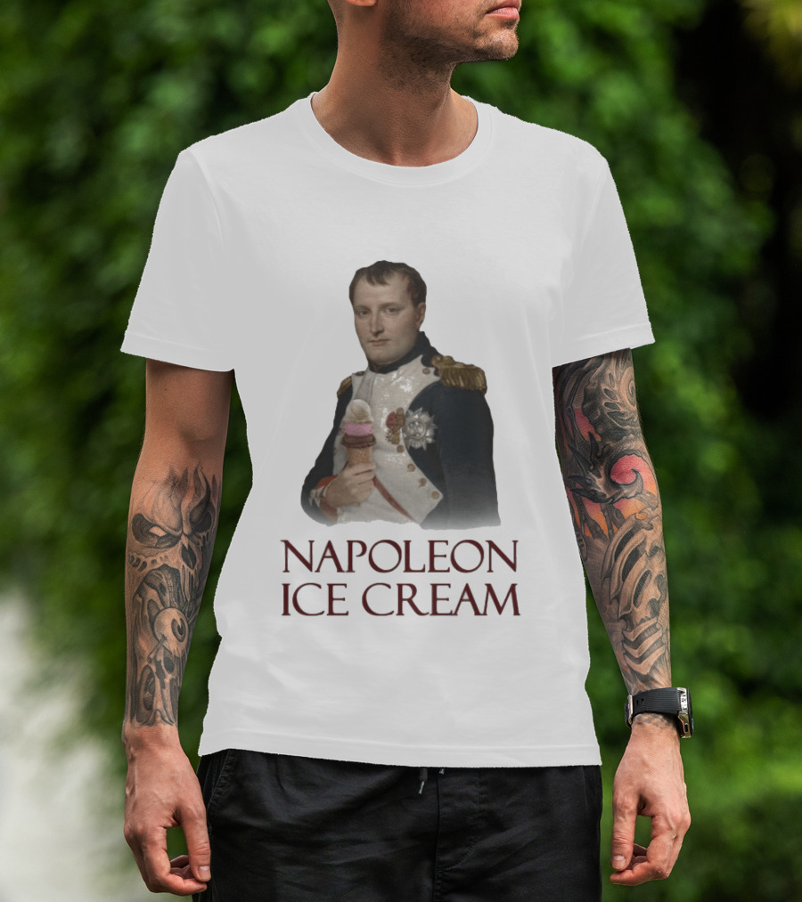 Napoleon Holding Neapolitan Ice Cream Cone Historical Mashup T-Shirt