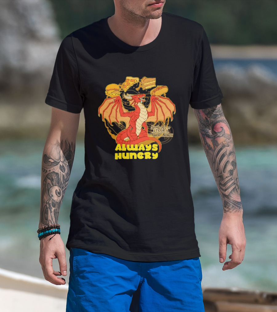 Always Hungry Dragon Pizza Burger Fast Food Sixleafclover Studios T-Shirt