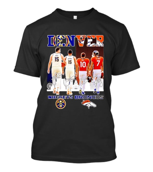 Denver Nuggets Broncos Jokic Anthony Nix Elway City Skyline Basketball Football T-Shirt