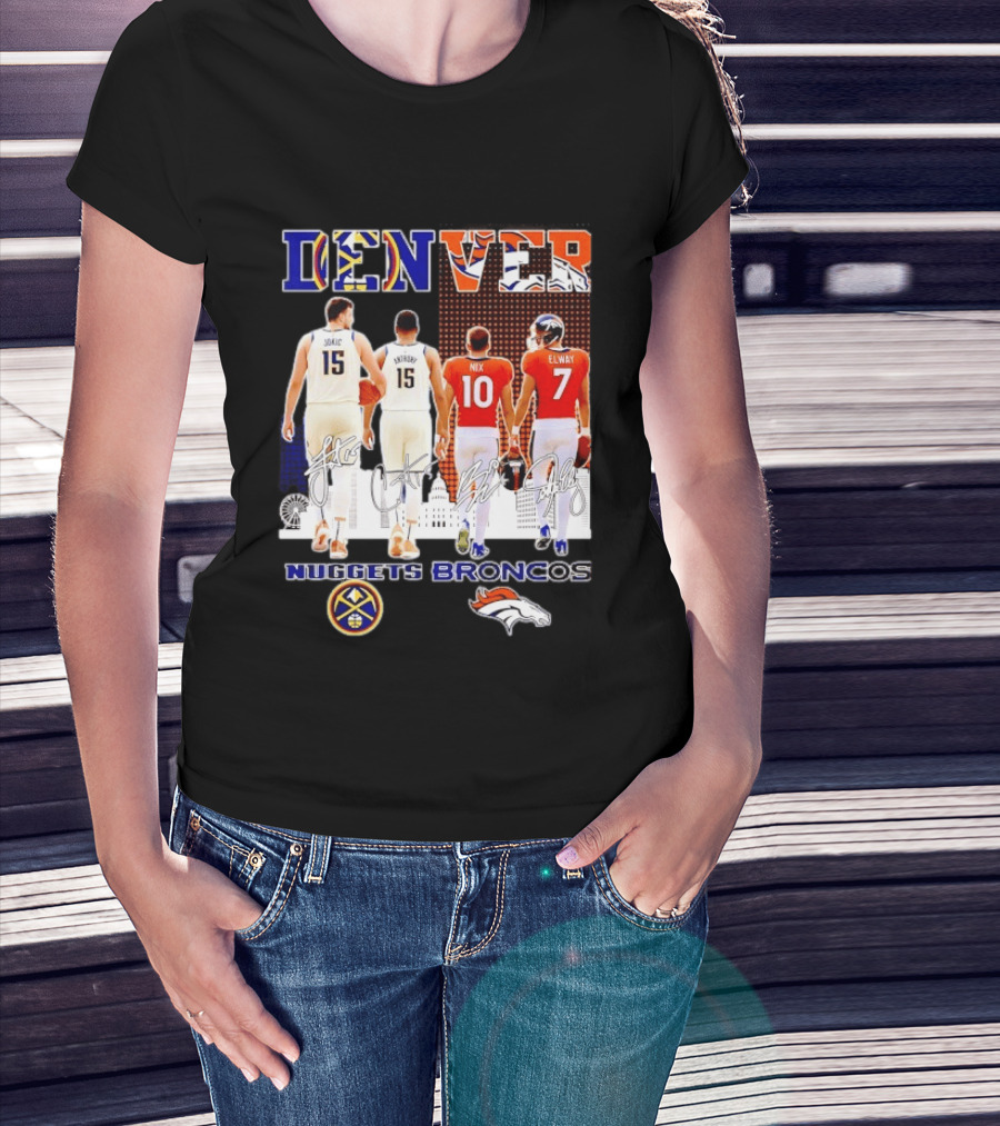Denver Nuggets Broncos Jokic Anthony Nix Elway City Skyline Basketball Football T-Shirt
