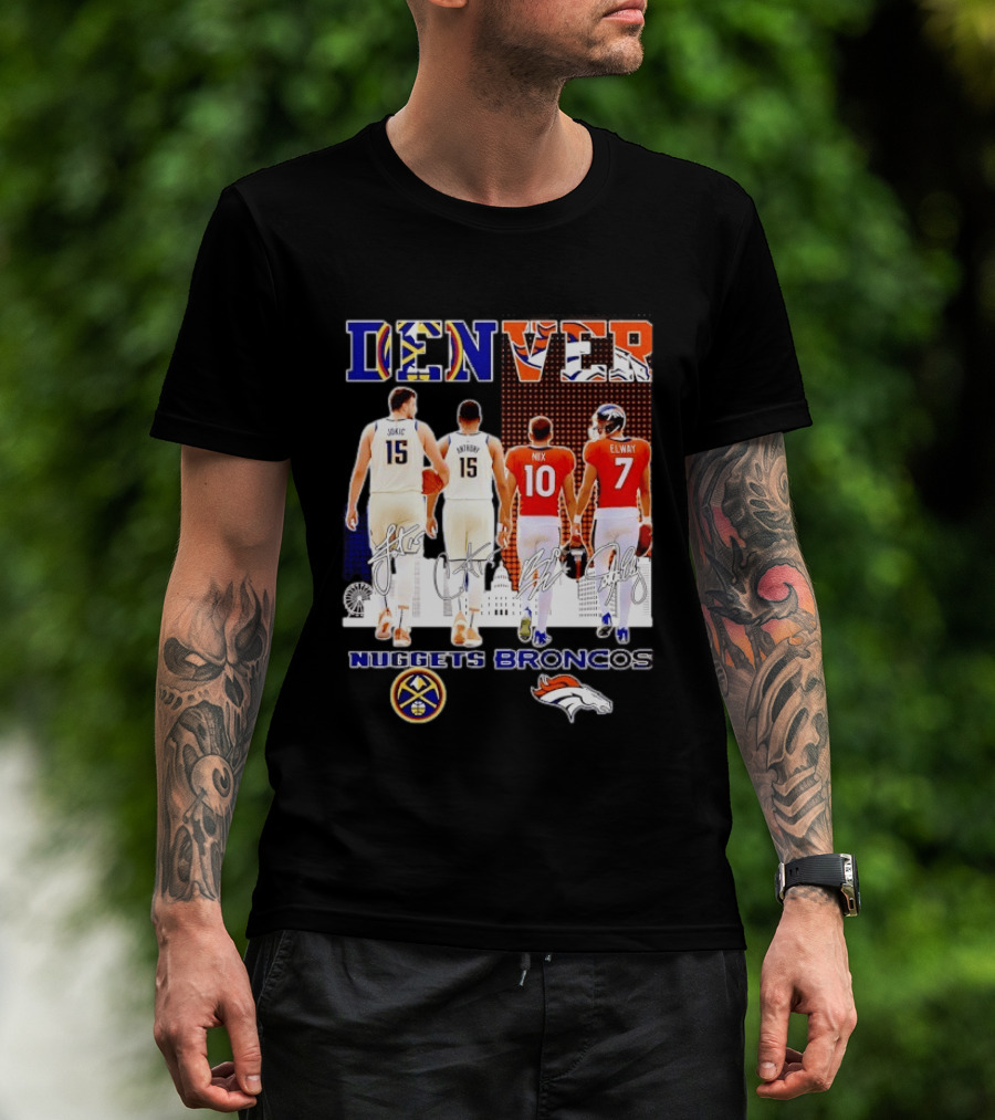 Denver Nuggets Broncos Jokic Anthony Nix Elway City Skyline Basketball Football T-Shirt