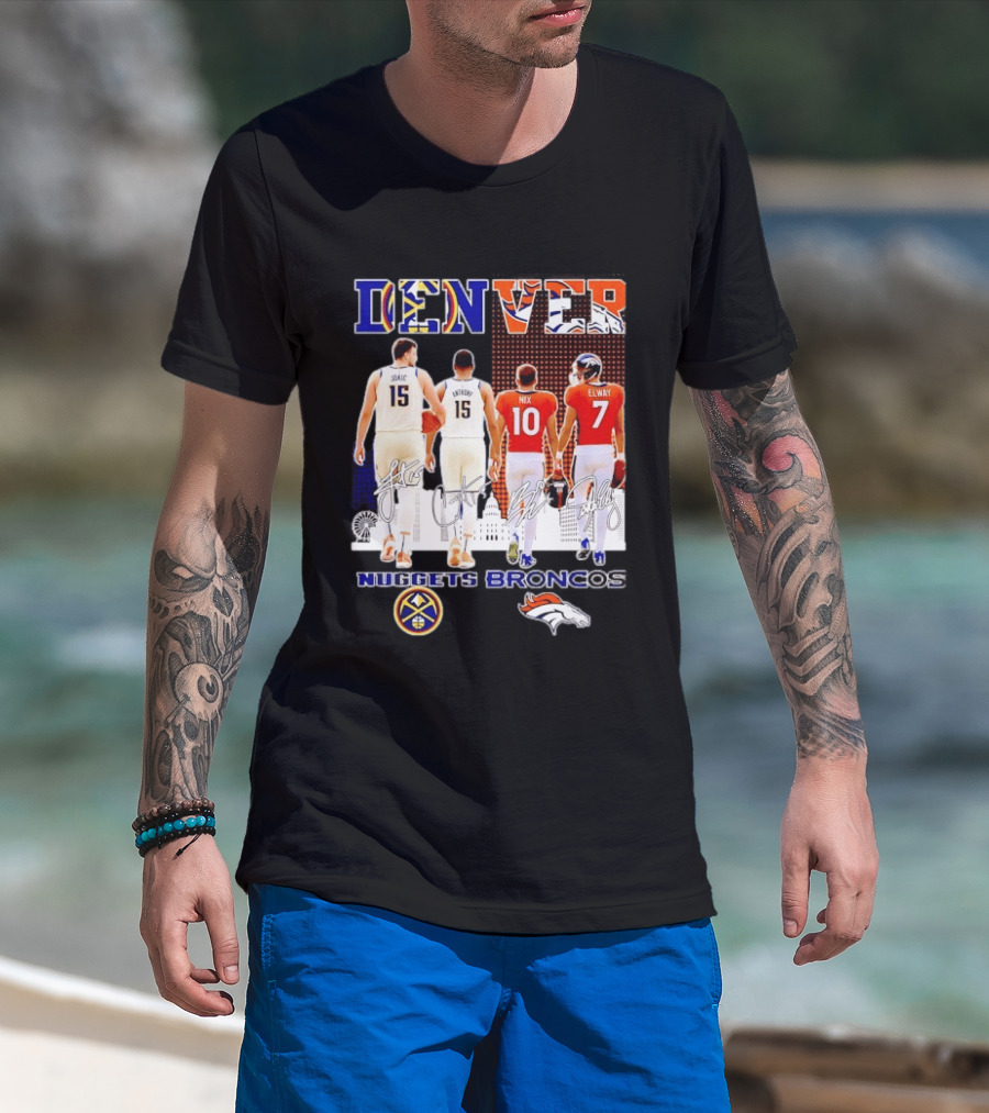 Denver Nuggets Broncos Jokic Anthony Nix Elway City Skyline Basketball Football T-Shirt