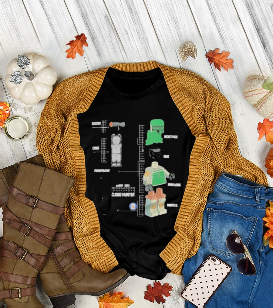 Studstache Cloud Hunter Blueprint with Block Figures and Sci Fi T-Shirt