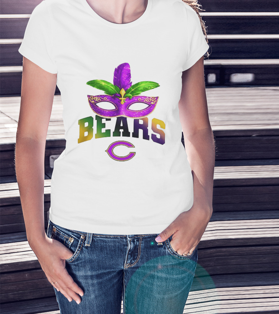 Chicago Bears Mardi Gras Mask Fleur De Lis Celebration T-Shirt