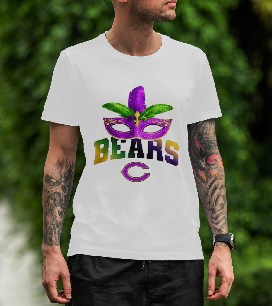 Chicago Bears Mardi Gras Mask Fleur De Lis Celebration T-Shirt