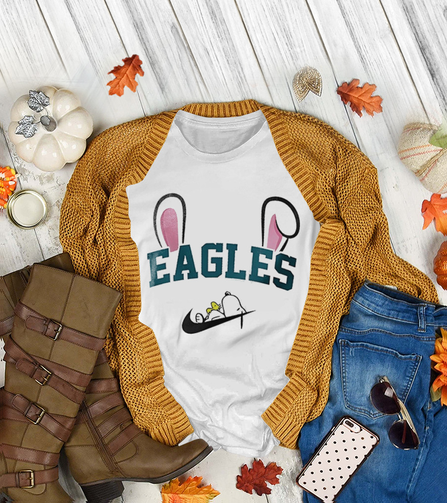 Eagles Peanuts Snoopy Woodstock Bunny Ears Easter T-Shirt