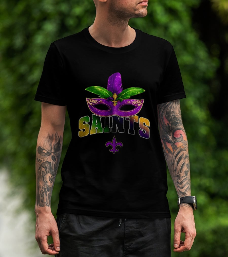 New Orleans Saints Mardi Gras Mask Fleur De Lis T-Shirt