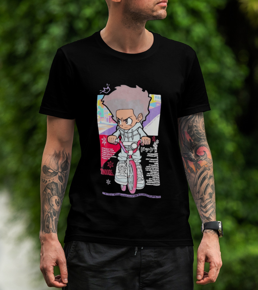 The Boondocks Freeman Cycle Anime Mashup Kid Biking Edgy T-Shirt