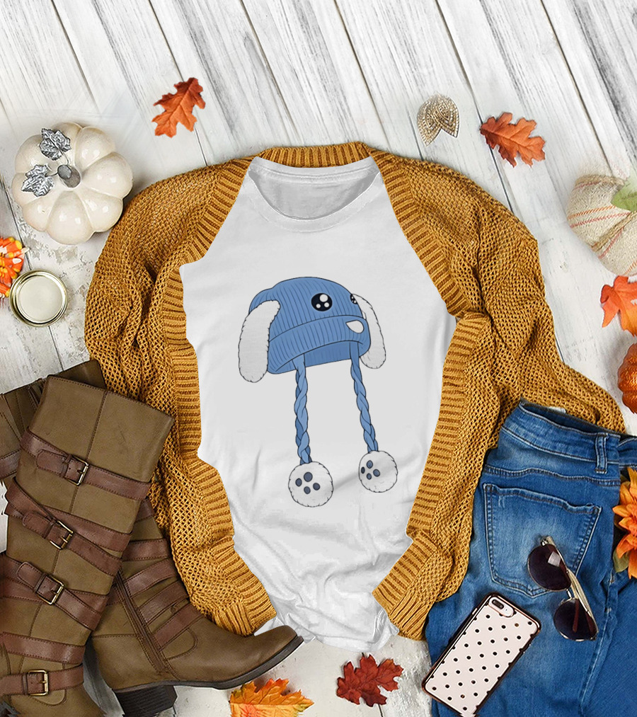 Liam Ramos Cute Kawaii Bunny Ears Blue Winter Hat T-Shirt