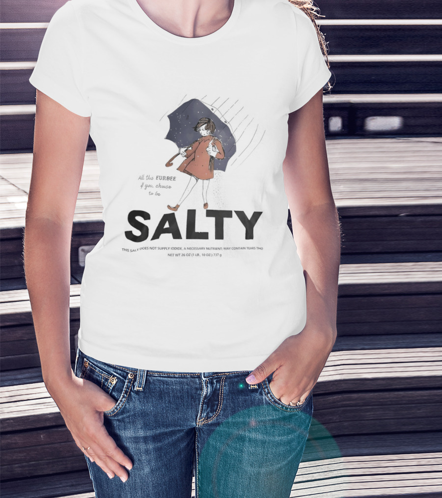 Salty Umbrella Girl In Rain Red Coat T-Shirt