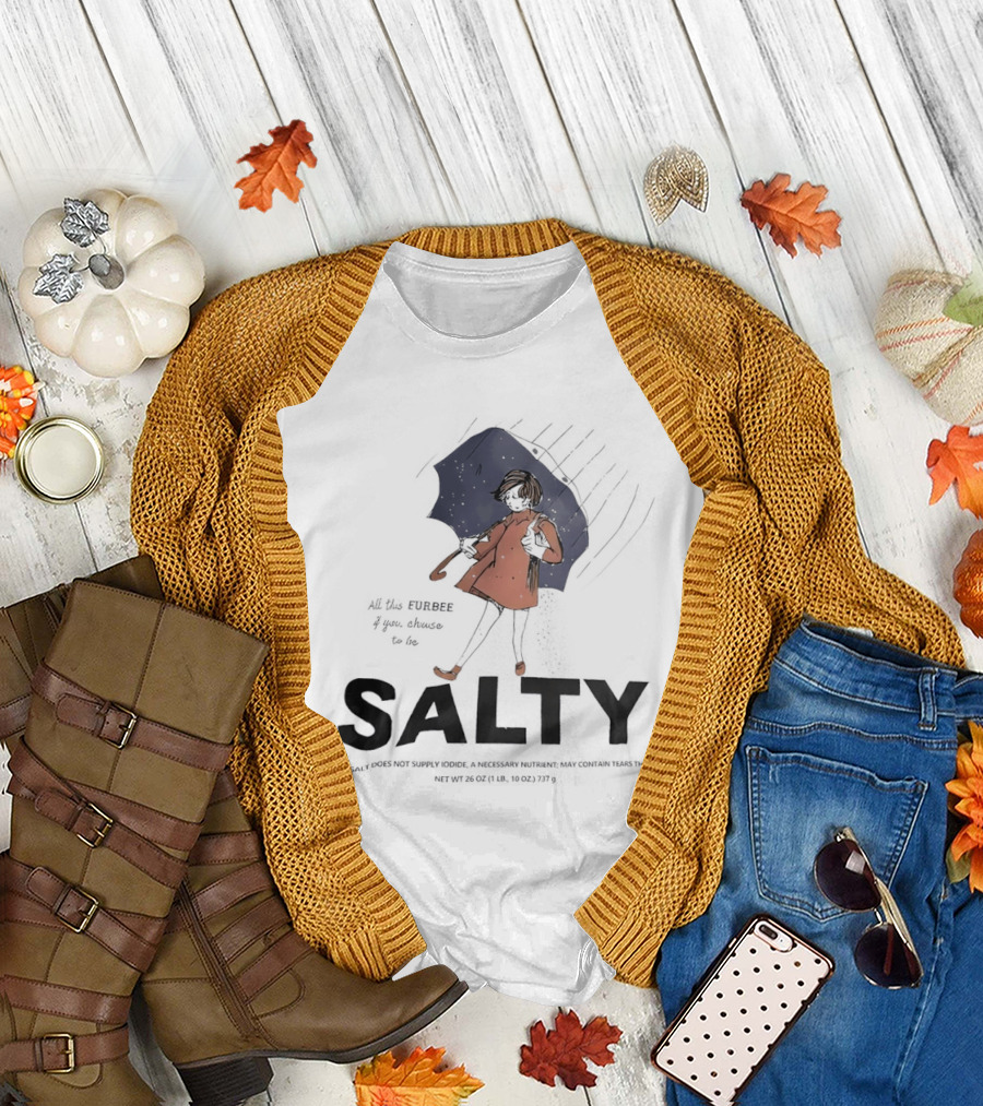 Salty Umbrella Girl in Rain Red Coat T-Shirt