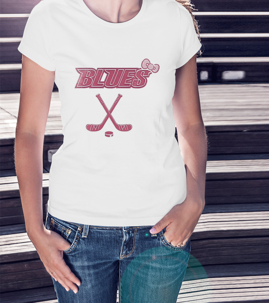 St Louis Blues X Hello Kitty Hockey Crossed Sticks Collaboration T-Shirt