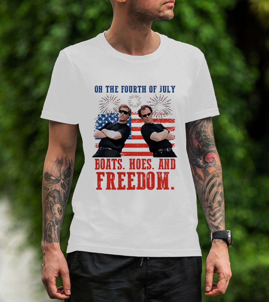 On The Fourth Of July Boats Hoes And Freedom Fireworks Step Brothers T-Shirt