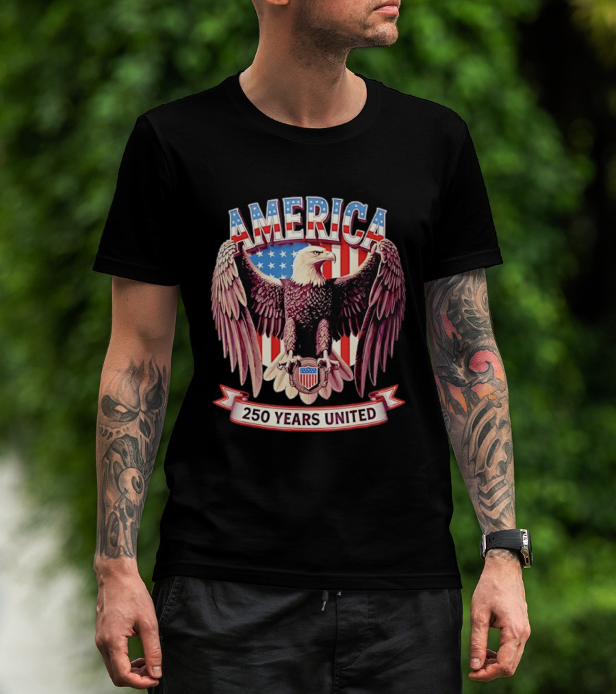 America Bald Eagle 250 Years United Patriotic Flag T-Shirt