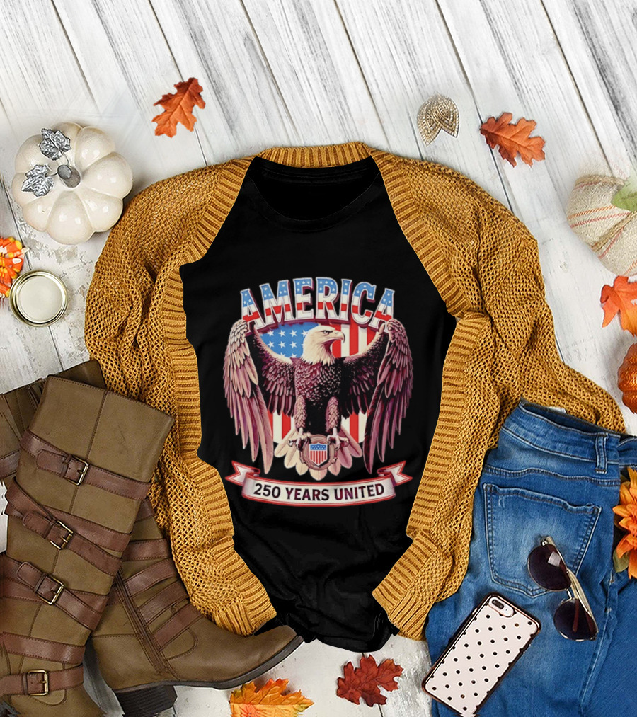 America Bald Eagle 250 Years United Patriotic Flag T-Shirt