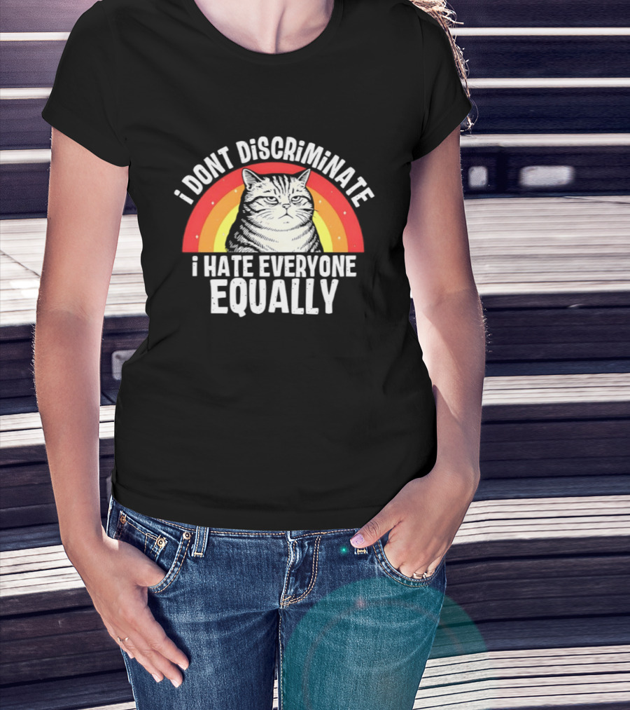 I Dont Discriminate I Hate Everyone Equally Grumpy Cat Rainbow T-Shirt