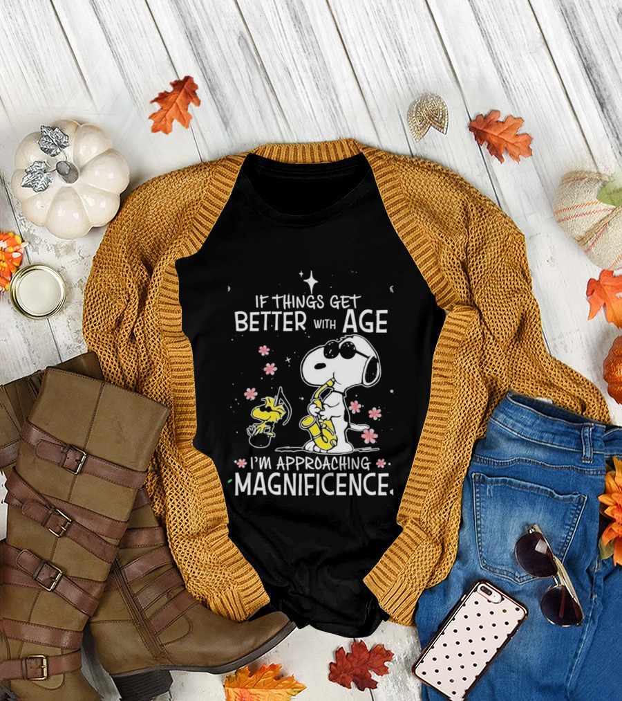 Snoopy and Woodstock Better with Age Approaching Magnificence Blossom T-Shirt