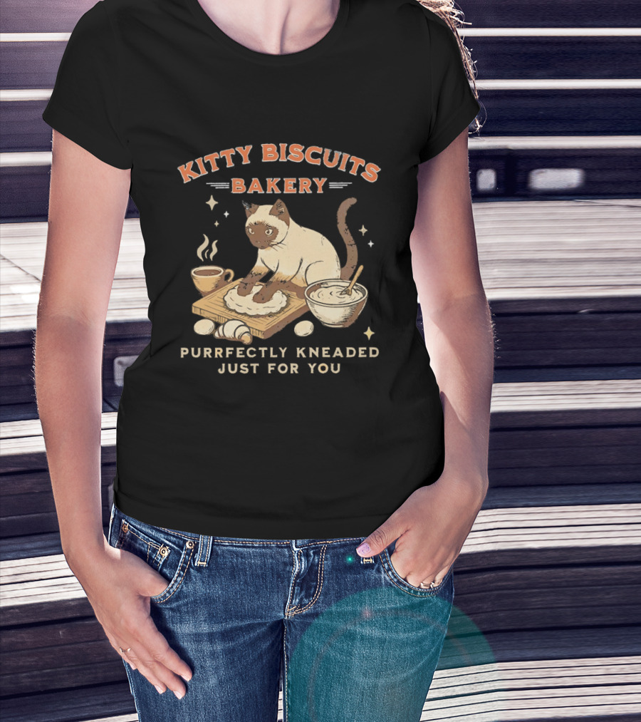 Kitty Biscuits Bakery Purrfectly Kneaded Just For You Cat Baking T-Shirt