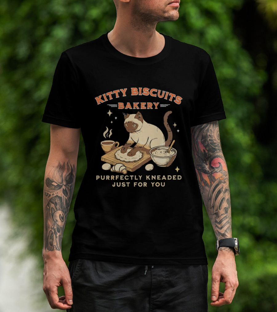 Kitty Biscuits Bakery Purrfectly Kneaded Just For You Cat Baking T-Shirt