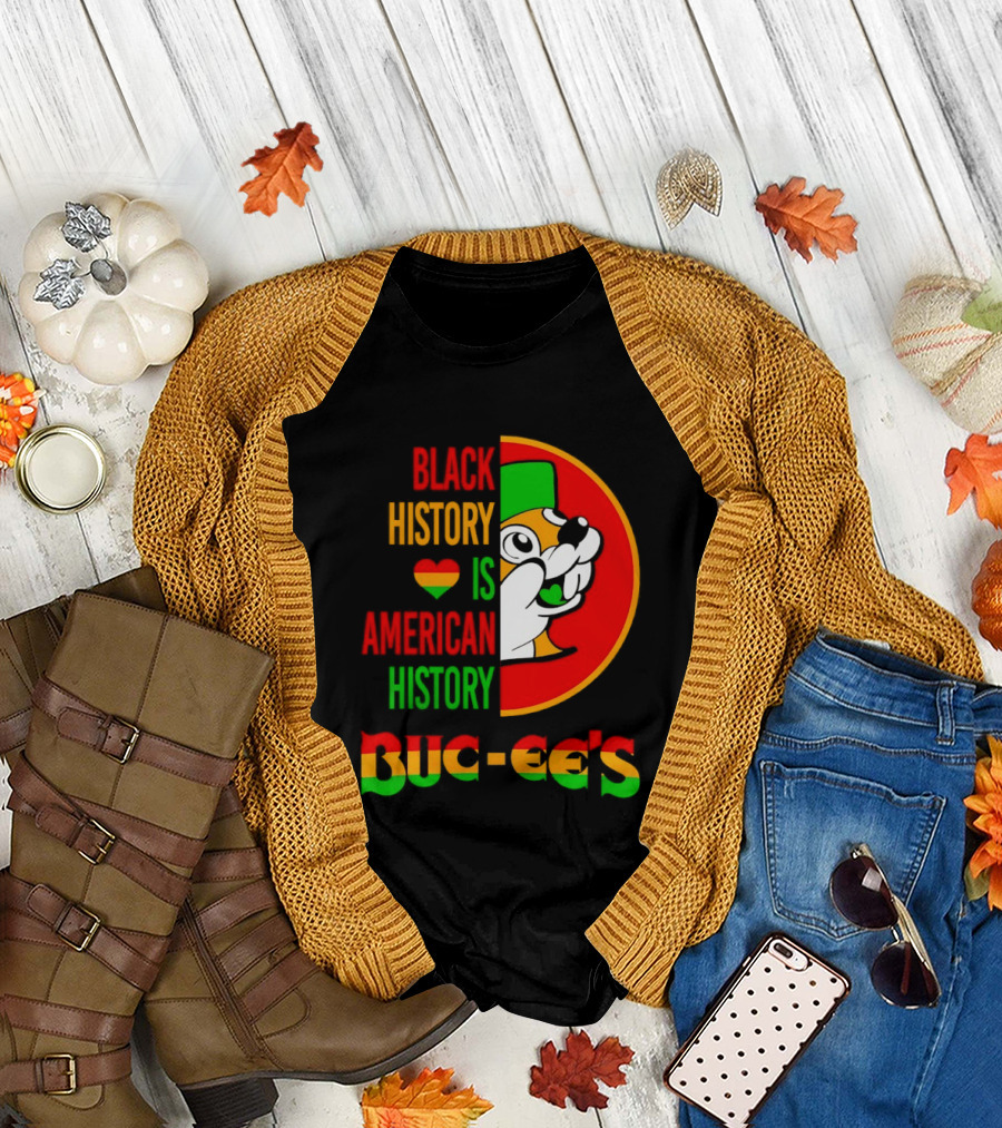 Buc ee's Black History Is American History Heart Icon with Buc ee's T-Shirt