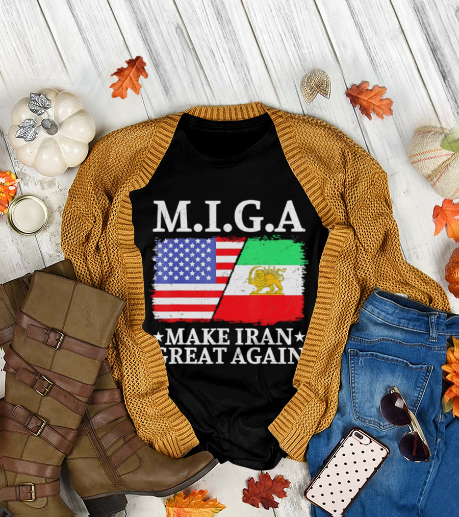 M.I.G.A Make Iran Great Again Half American Half Iranian Flags T-Shirt