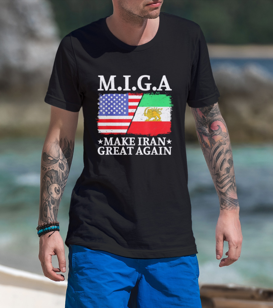M.I.G.A Make Iran Great Again Half American Half Iranian Flags T-Shirt