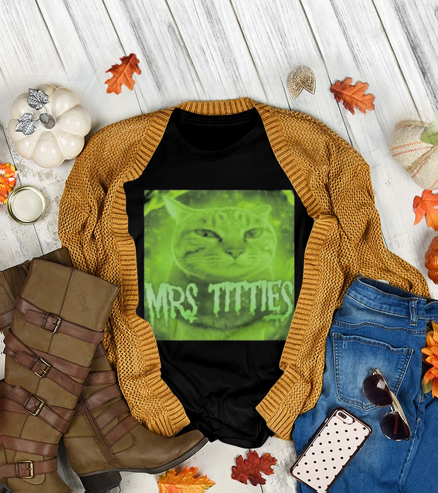 Mrs Titties Cat Glowing Neon Green Feline T-Shirt