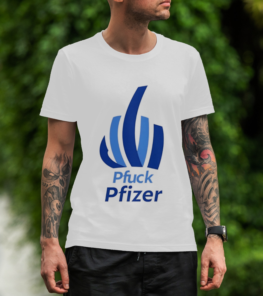 Pfuck Pfizer Middle Finger Symbol Bold Blue T-Shirt