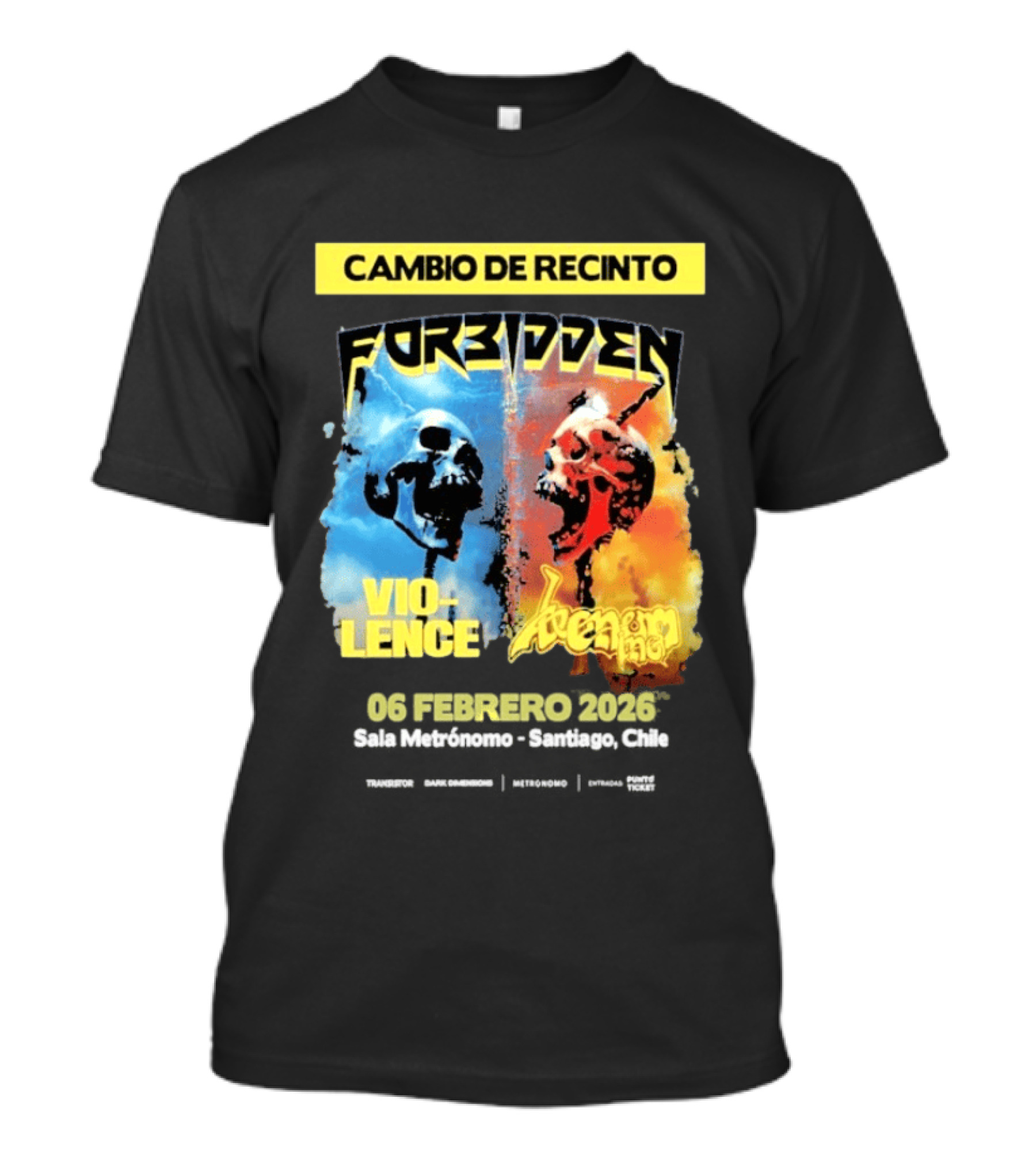 Forbidden Vio Lence Venom Inc Cambio De Recinto 6 Febrero 2026 Santiago Chile T-Shirt