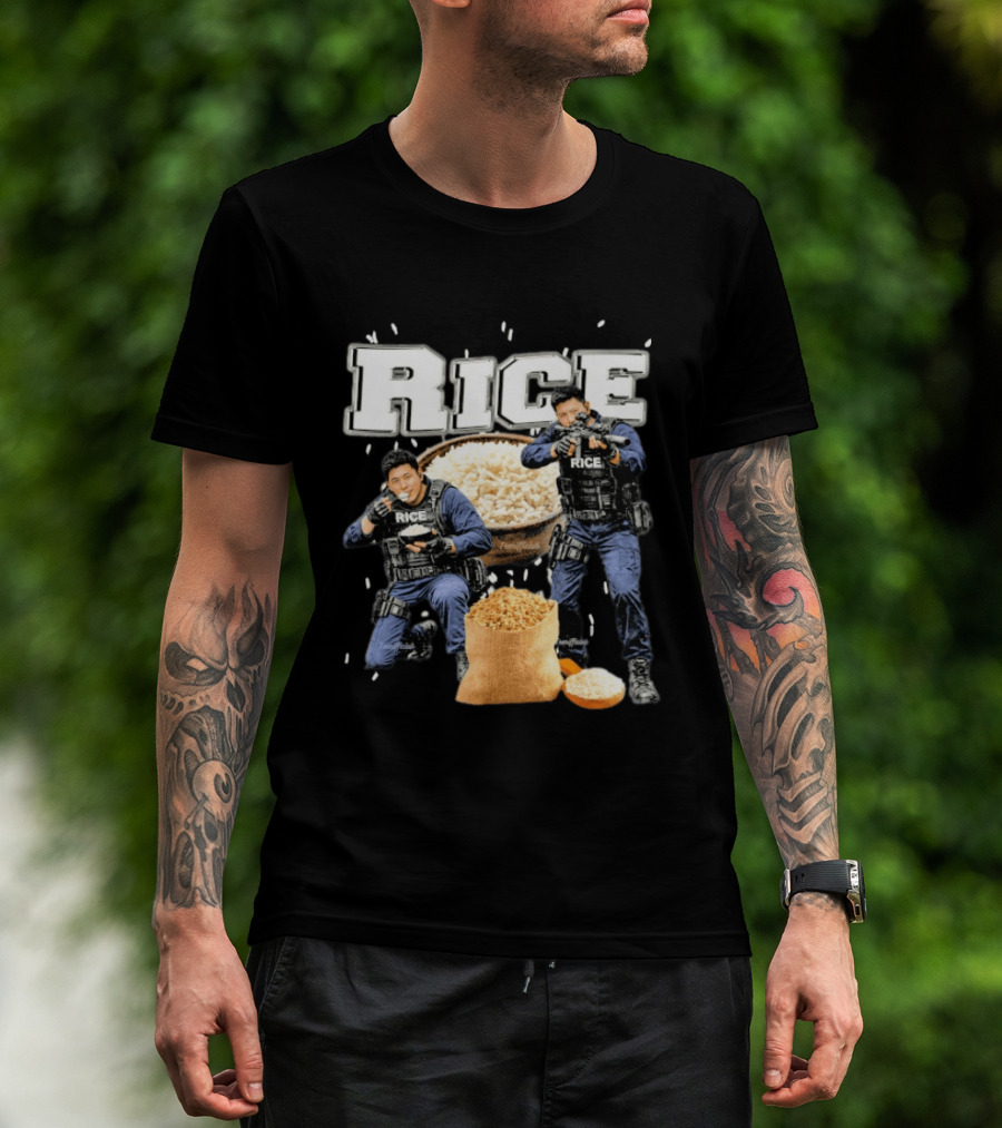 Rice Police Action Squad With Officers And Rice Bags T-Shirt