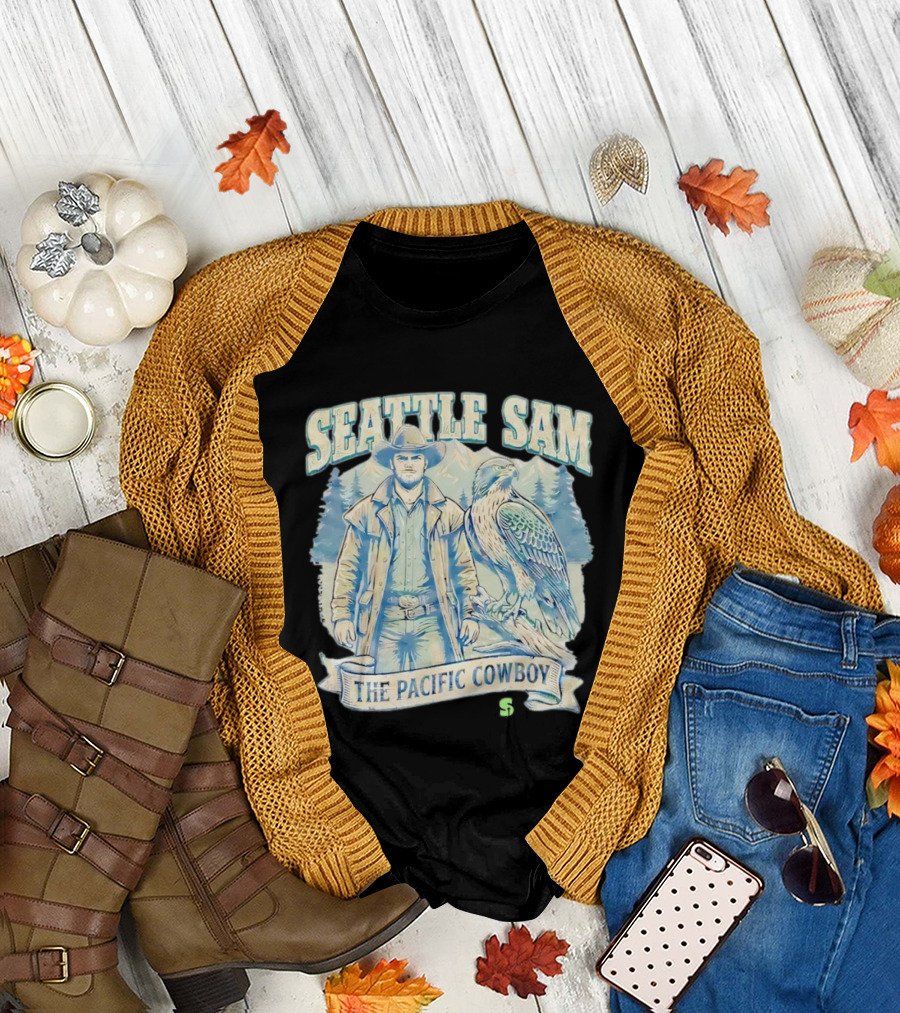 Seattle Sam The Pacific Cowboy with Mountains and Eagle T-Shirt