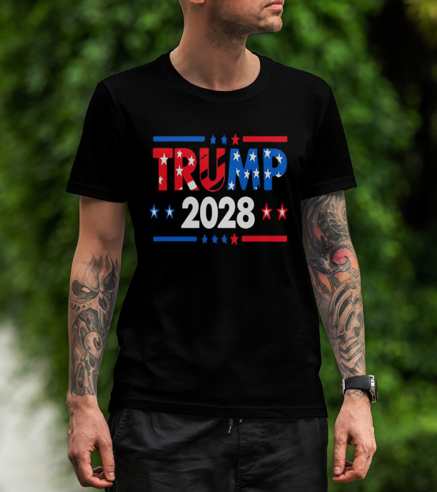 Trump 2028 Stars Stripes American Flag T-Shirt