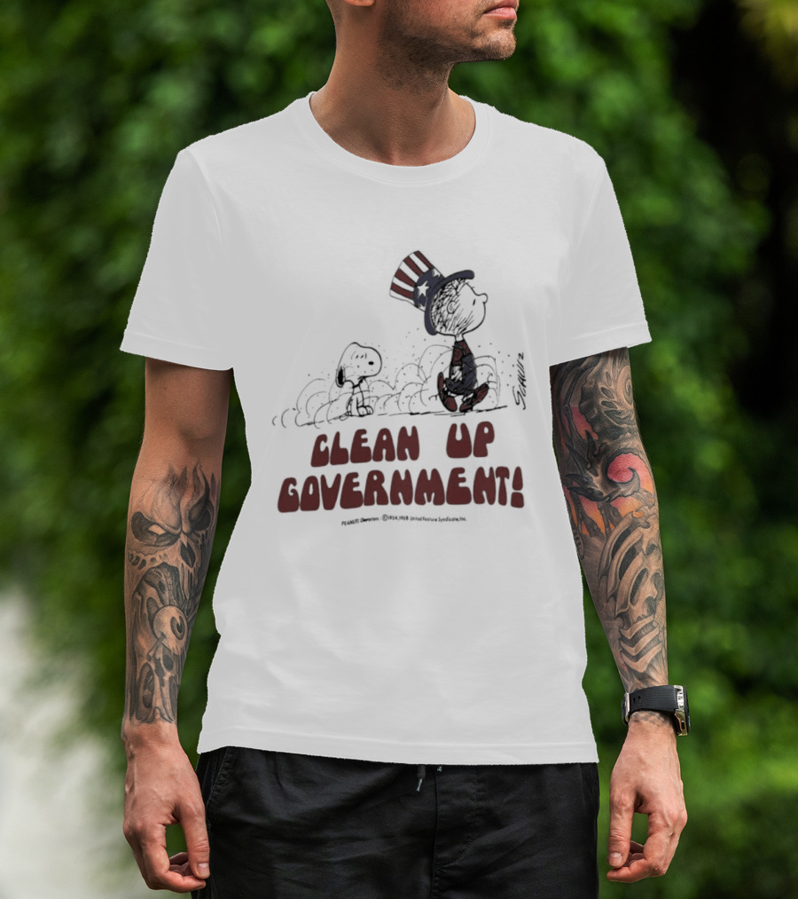 Snoopy And Charlie Brown Clean Up Government Patriotic T-Shirt