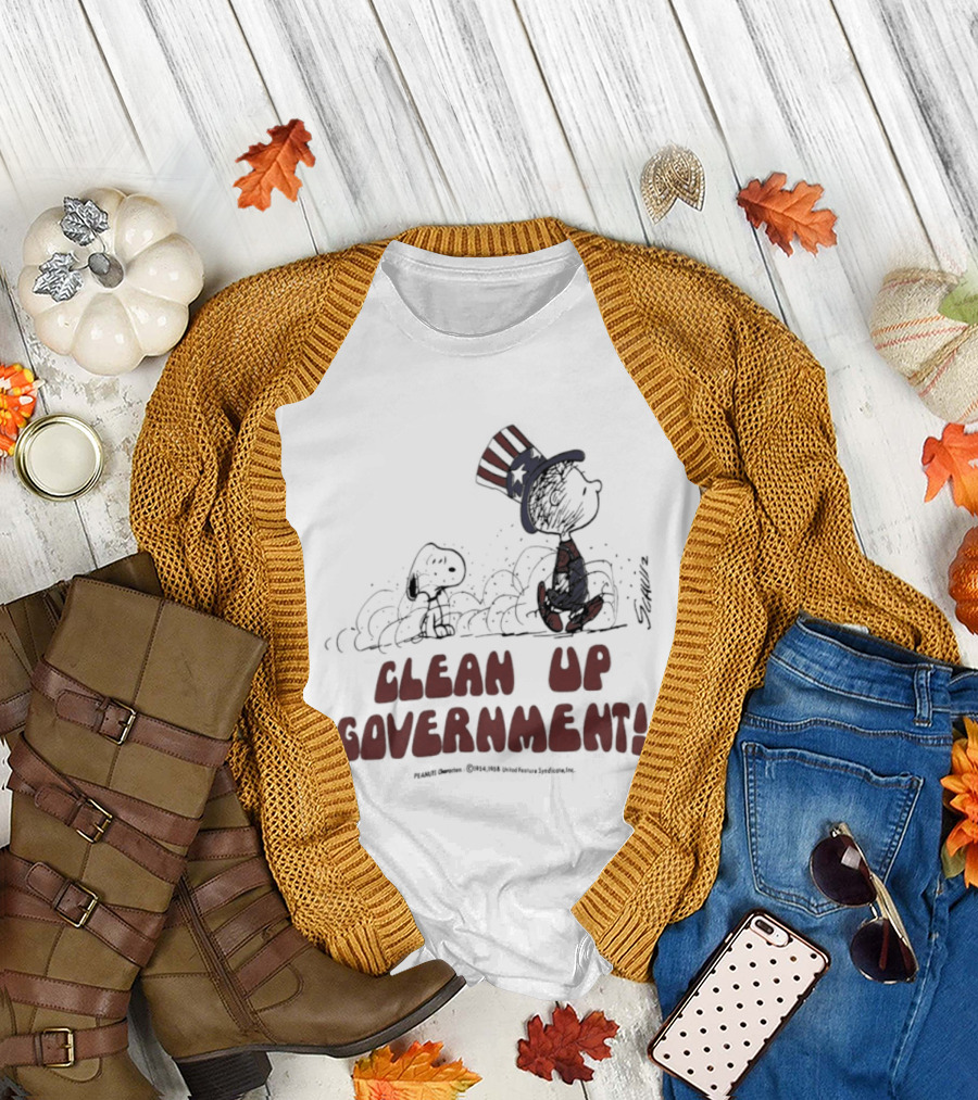 Snoopy and Charlie Brown Clean Up Government Patriotic T-Shirt
