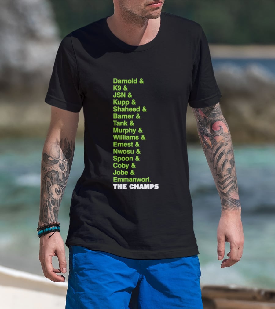 Bamold PG JSN Hugz Seattle Seahawks Champs List Bennet Murphy Williams Emanwori Football T-Shirt