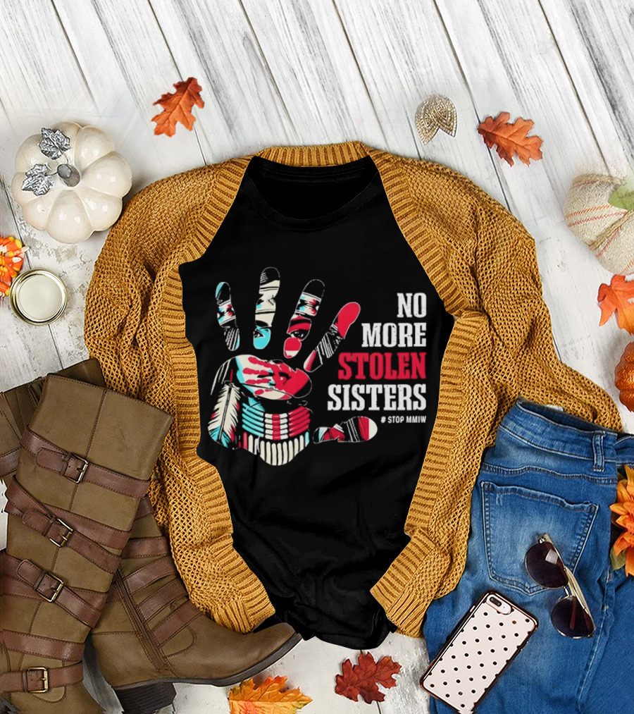 No More Stolen Sisters Awareness Handprint Stop MMIW T-Shirt