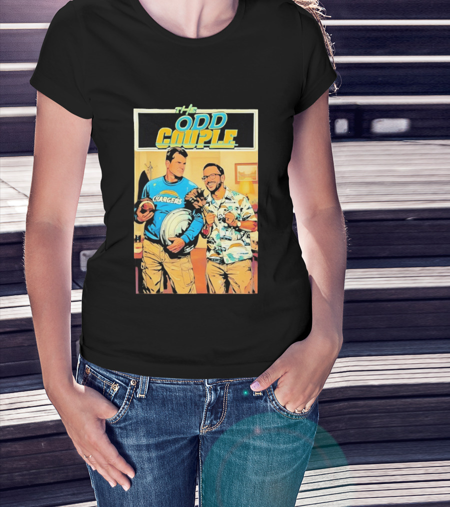 The Odd Couple Chargers Jim Harbaugh Ben Herbert Vintage Sports Comedy T-Shirt