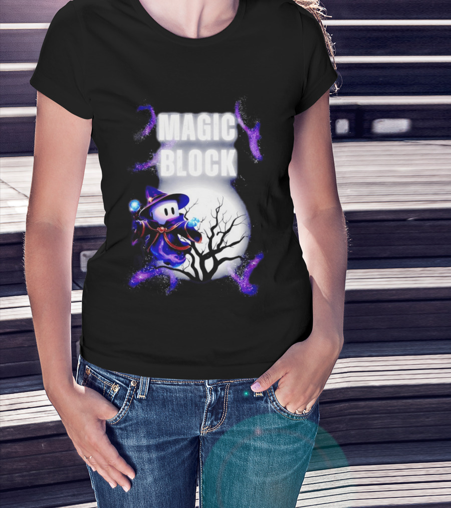 Magic Block Wizard With Glowing Orbs And Mystical Tree T-Shirt