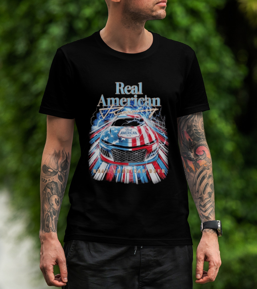 Real American Beer Racing Car With Stars And Stripes T-Shirt